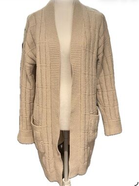 ***Pink Rose Beige Open-Front Chunky Knit Cardigan Sweater